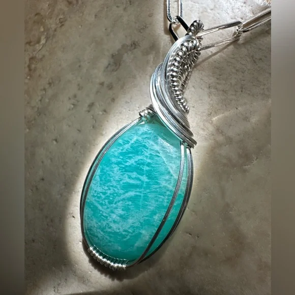 Sterling Silver Amazonite Healing Necklace Pendant - Picture 3 of 6